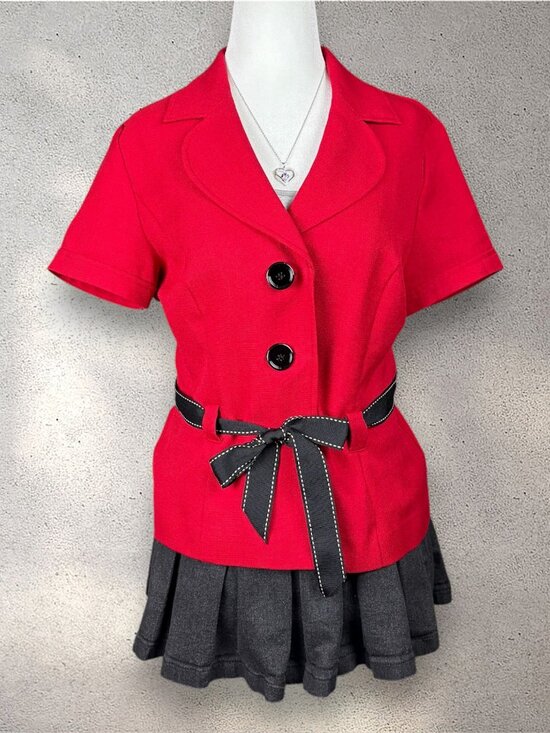 Studio I Jackets & Blazers - Studio 1 Y2K Blazer Jacket Womens 10P Red Short Sleeve Belted Preppy Uptown Chic
